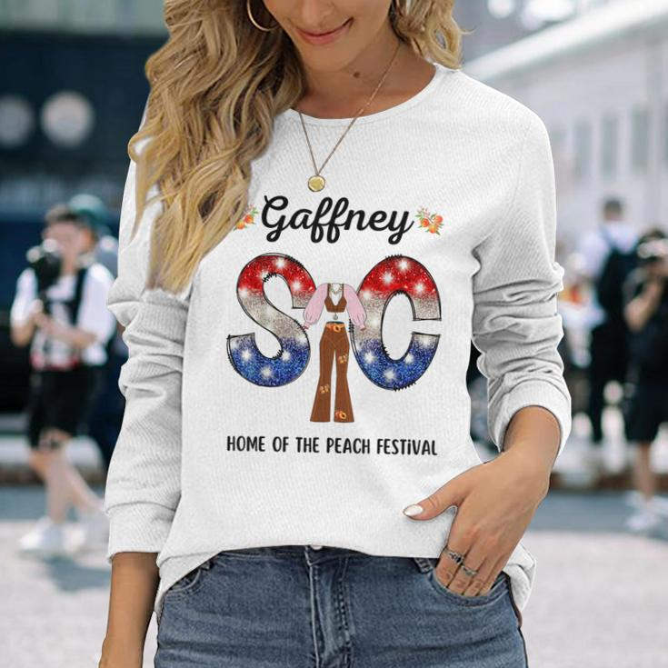 Sc Gaffney South Carolina Peach Festival Us Flag Letters P Long Sleeve T-Shirt Gifts for Her