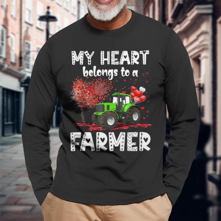 My Heart Belongs To A Farmer Valentine For Farmer Wife   Men Women Long Sleeve T-shirt Graphic Print Unisex