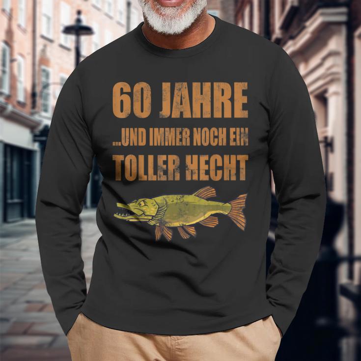 60 Jahre Geburtstag Angler Langarmshirts, Toller Hecht Vintage Design Geschenke für alte Männer