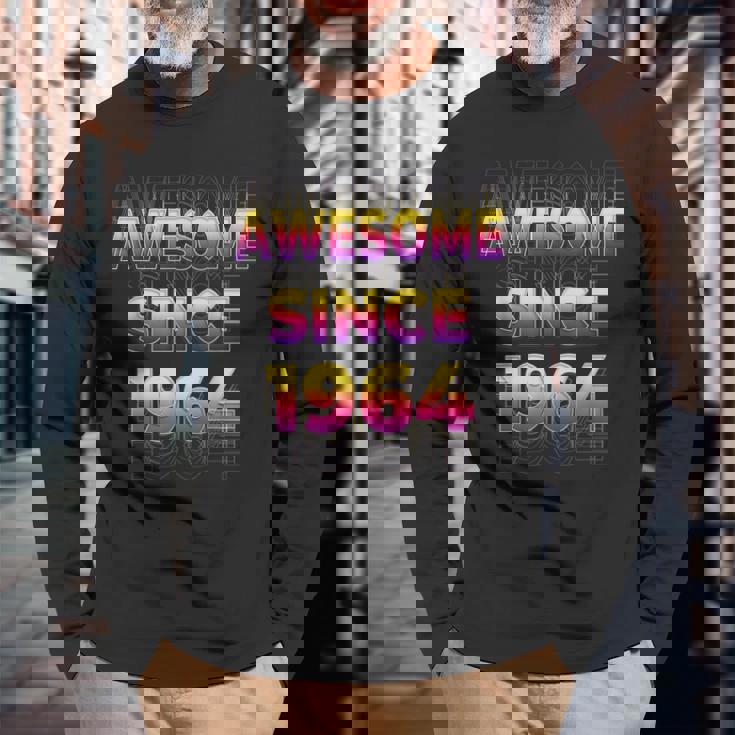 80S 90S Vintage Born In Awesome Since 1964 Party 58 Year Old Long Sleeve T-Shirt Gifts for Old Men