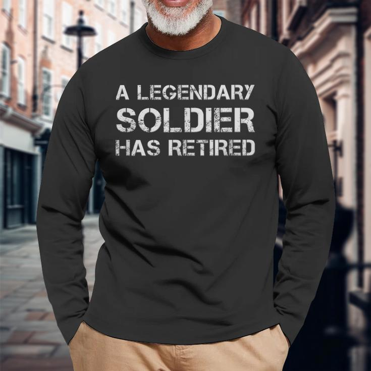 A Legendary Soldier Has Retired Military Veteran Retirement Men Women Long Sleeve T-shirt Graphic Print Unisex Gifts for Old Men