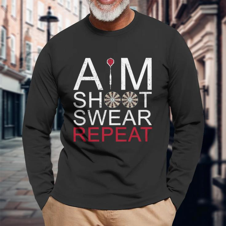 Aim Shoot Swear Repeat Darts Retro Vintage Men Women Long Sleeve T-Shirt T-shirt Graphic Print Gifts for Old Men