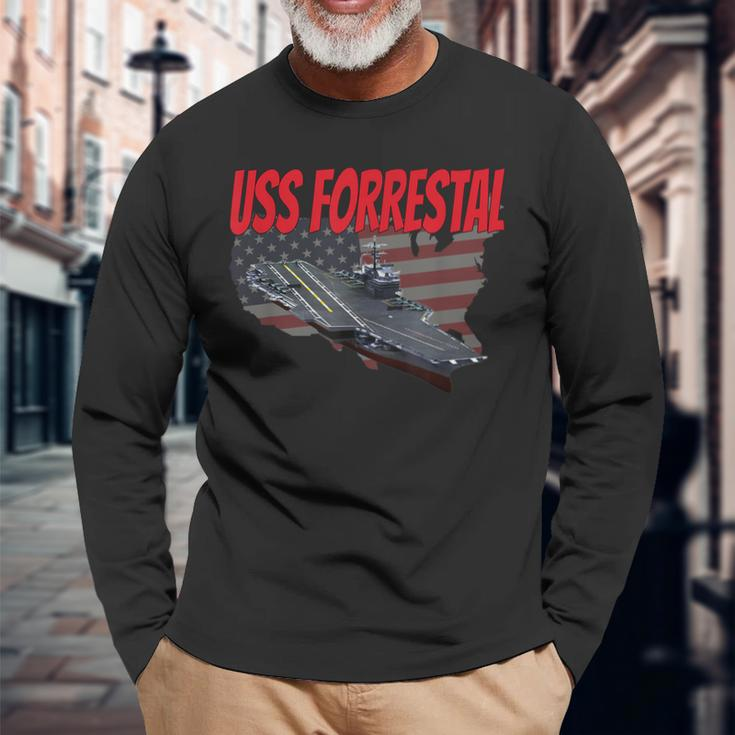 Aircraft Carrier Uss Forrestal Cv-59 For Grandpa Dad Son Long Sleeve T-Shirt Gifts for Old Men
