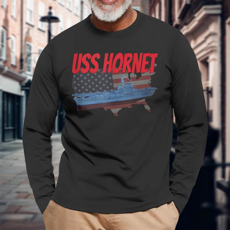 Aircraft Carrier Uss Hornet Cv-8 Ww2 Sailor Grandpa Dad Son Long Sleeve T-Shirt Gifts for Old Men