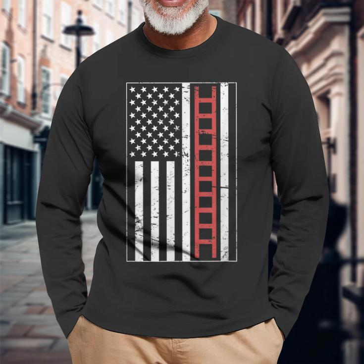 American Fire Department & Fire Fighter Firefighter Long Sleeve T-Shirt Gifts for Old Men