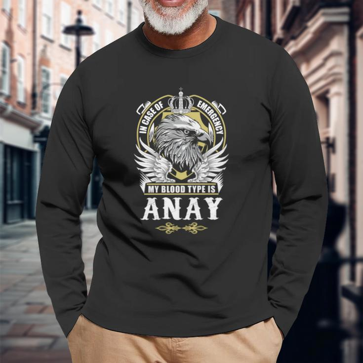 Anay Name In Case Of Emergency My Blood Long Sleeve T-Shirt Gifts for Old Men