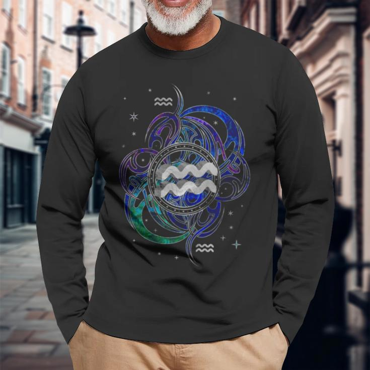 Aquarius Zodiac Sign Air Element Long Sleeve T-Shirt T-Shirt Gifts for Old Men