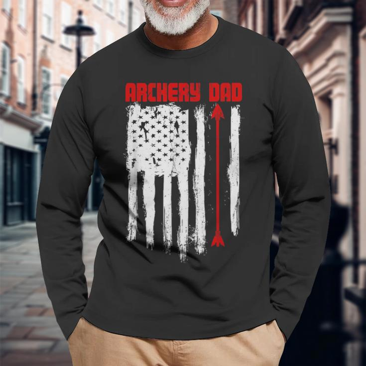 Archery Dad Vintage Usa Red White Flag Long Sleeve T-Shirt Gifts for Old Men