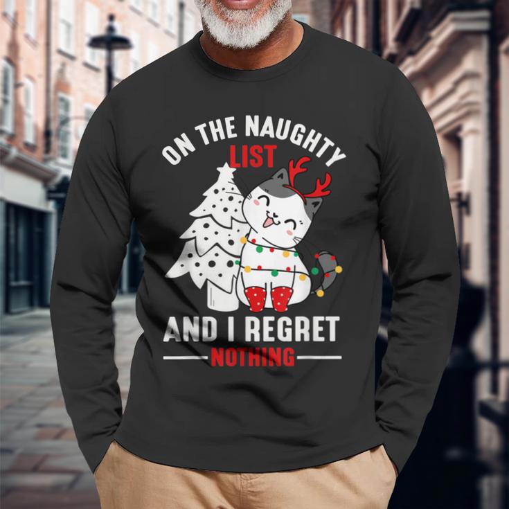 Auf der Unartigen Liste & Bereue Nichts - Xmas Katzenkätzchen Langarmshirts Geschenke für alte Männer