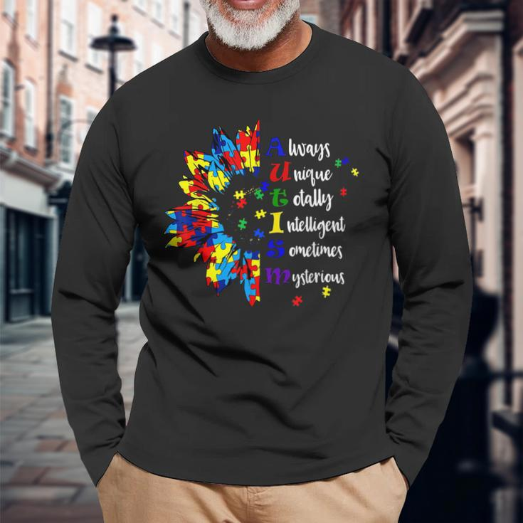Autism Awareness Support Autism For Mom Dad Sunflower Long Sleeve T-Shirt T-Shirt Gifts for Old Men