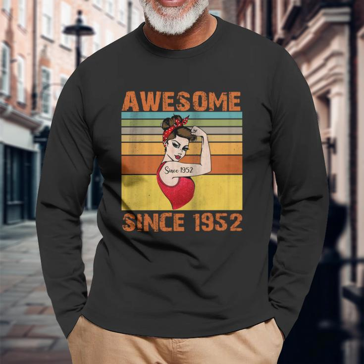 Awesome Since 1952 70Th Birthday Messy Bun Long Sleeve T-Shirt Gifts for Old Men