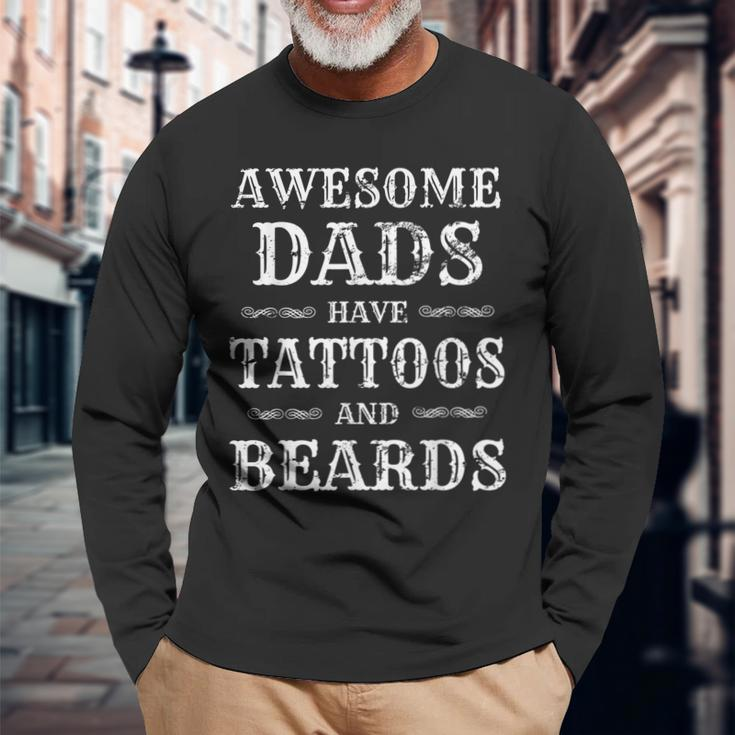 Awesome Dads Have Tattoos & Beards Vintage Fathers Day Long Sleeve T-Shirt Gifts for Old Men