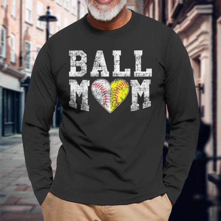 Ball Mom Baseball Softball Heart Sport Lover Long Sleeve T-Shirt Gifts for Old Men