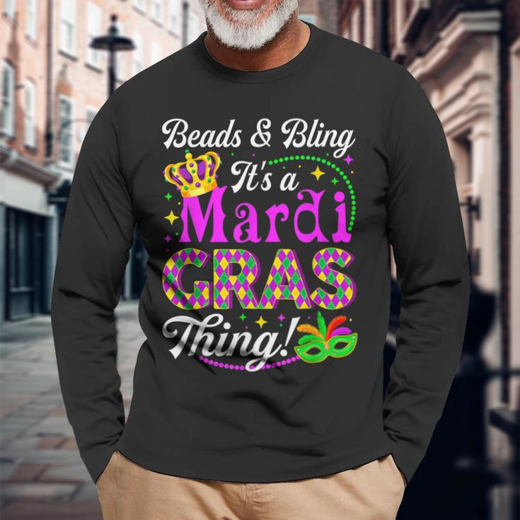 Beads & Bling Its A Mardi Gras Thing Party Mask Beads Long Sleeve T-Shirt Gifts for Old Men