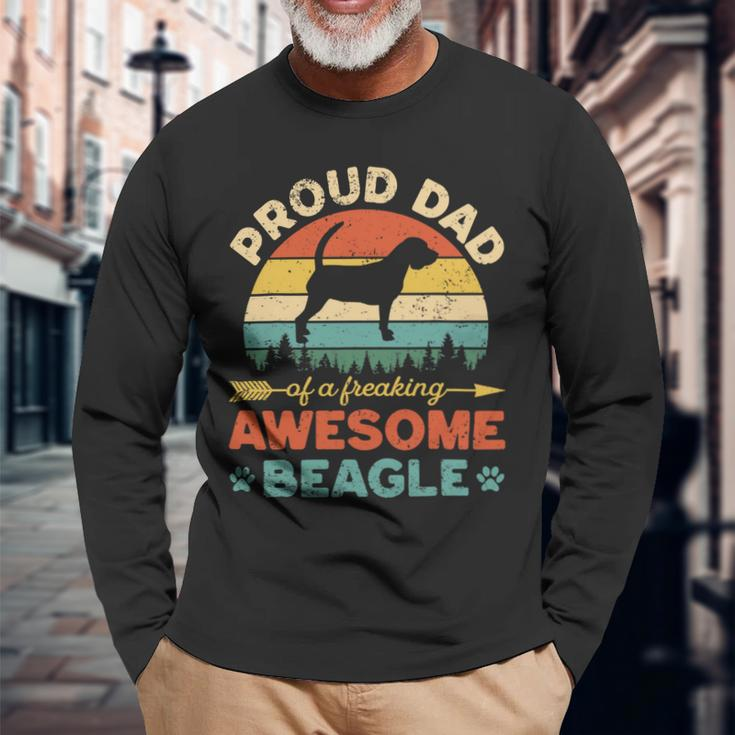 Beagle Dog Proud Beagle Dad Vintage Retro Dog Dad Present 100 Beagles Long Sleeve T-Shirt Gifts for Old Men