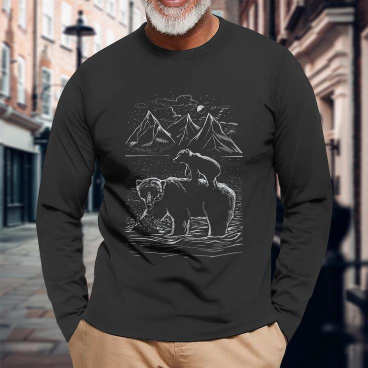 Bear In Nature Mountain Landscape Long Sleeve T-Shirt Gifts for Old Men
