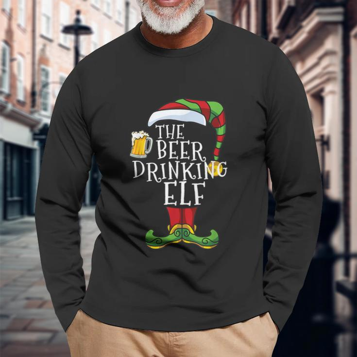 The Beer Drinking Elf Matching Christmas Pajama Long Sleeve T-Shirt Gifts for Old Men