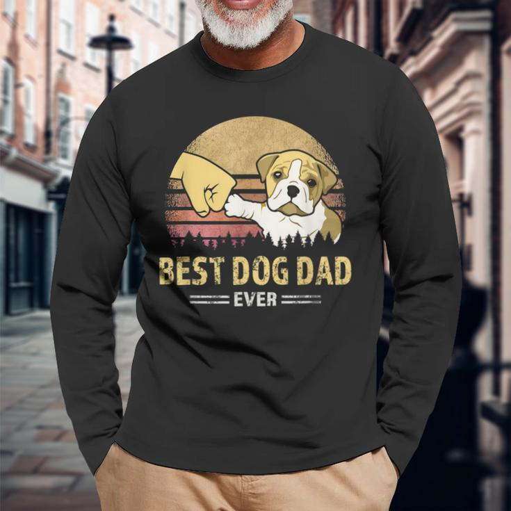 Best Bulldog Dad Ever Vintage English Bulldog Puppy Lover Long Sleeve T-Shirt Gifts for Old Men