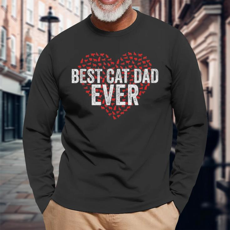 Best Cat Dad Ever Cat Heart Love Cats Fathers Day Long Sleeve T-Shirt Gifts for Old Men