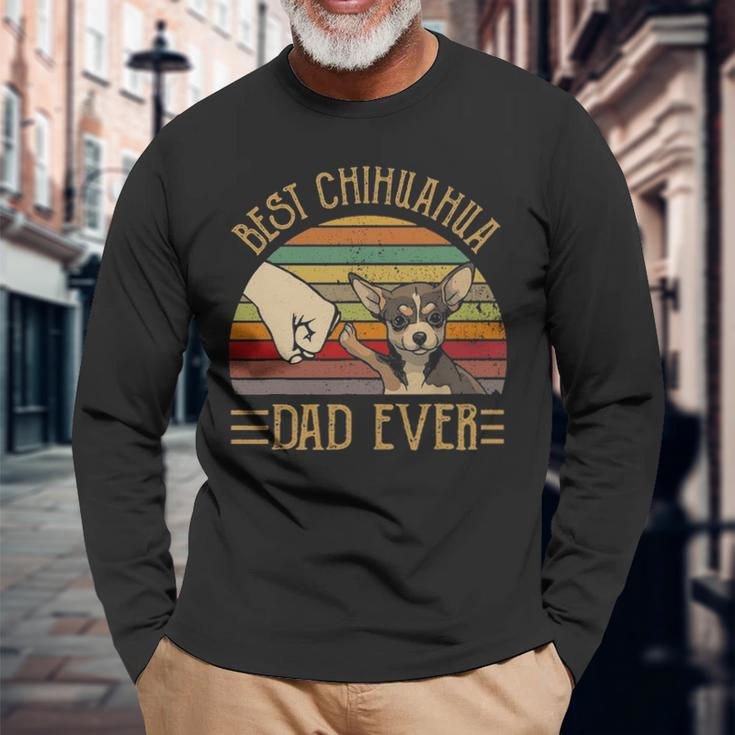 Best Chihuahua Dad Ever Retro Vintage Sunset V2 Long Sleeve T-Shirt Gifts for Old Men