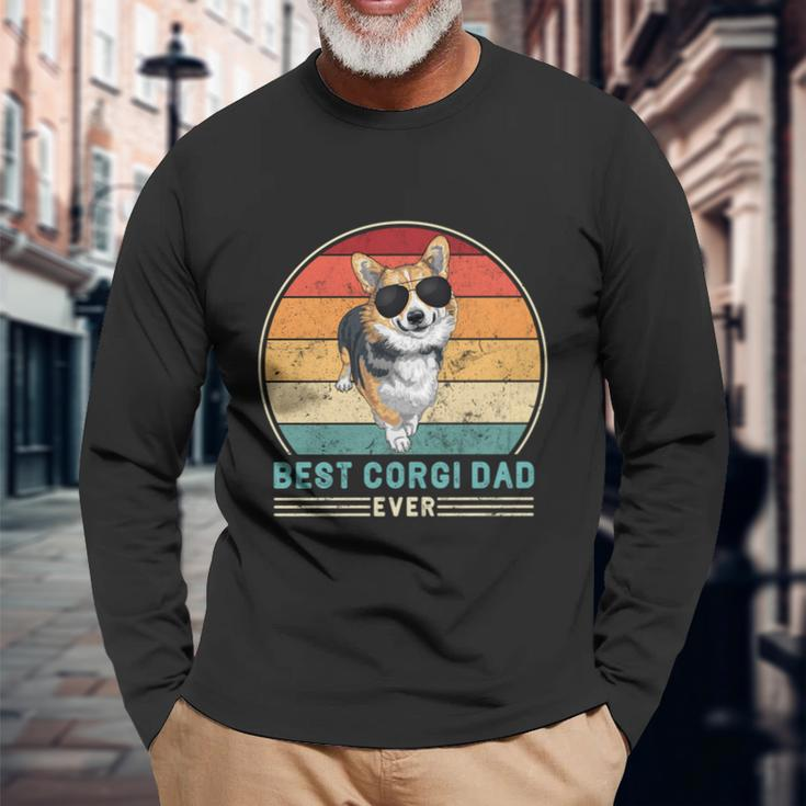 Best Corgi Dad Ever Retro Vintage 60S 70S Sunset Long Sleeve T-Shirt Gifts for Old Men