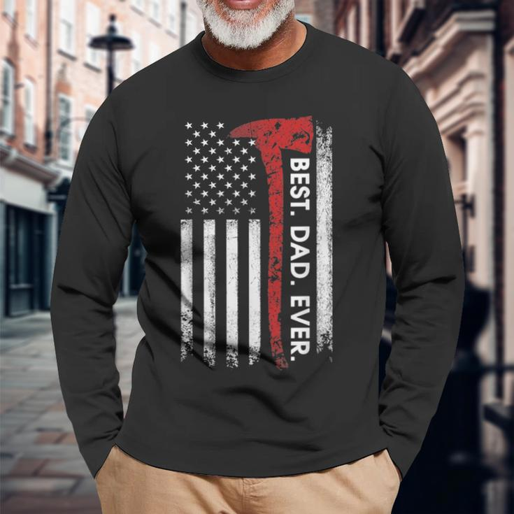 Best Dad Ever Fireman Fathers Day Long Sleeve T-Shirt Gifts for Old Men