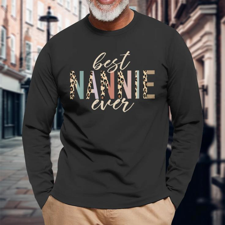 Best Nannie Ever Leopard Print Long Sleeve T-Shirt Gifts for Old Men