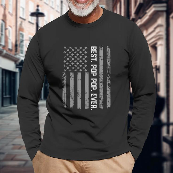 Best Pop Pop Ever Vintage American Flag Shirt For Dad Papa Long Sleeve T-Shirt Gifts for Old Men