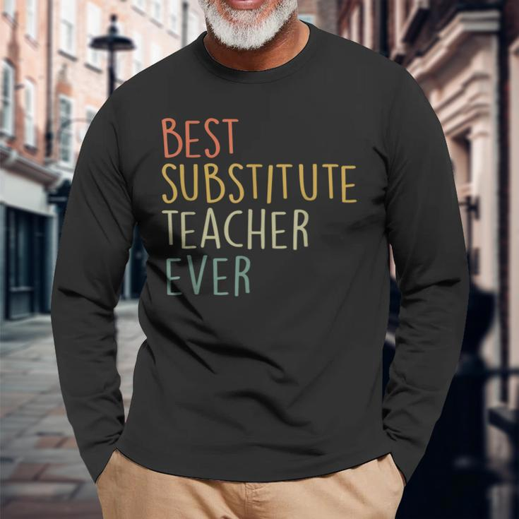 Best Substitute Teacher Ever Cool Vintage Christmas Long Sleeve T-Shirt Gifts for Old Men