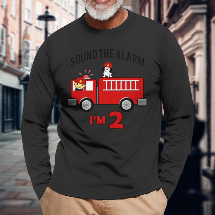 Birthday 2 Year Old Fire Fighter Truck Firetruck Long Sleeve T-Shirt Gifts for Old Men