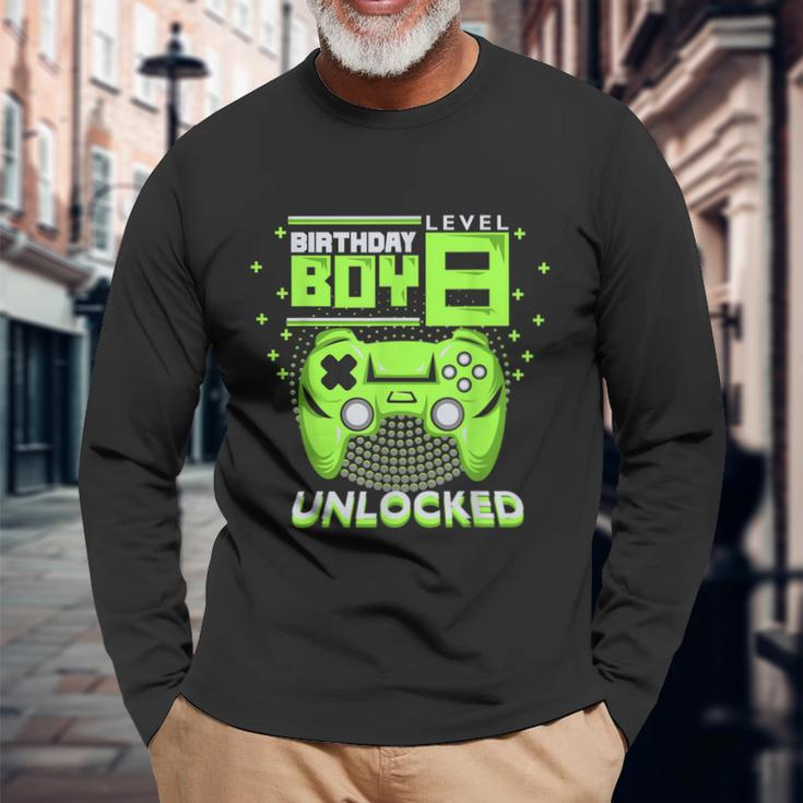 Birthday Boy Level 8 Unlocked Video Game 8Th Birthday Gamer Men Women Long Sleeve T-Shirt T-shirt Graphic Print Gifts for Old Men