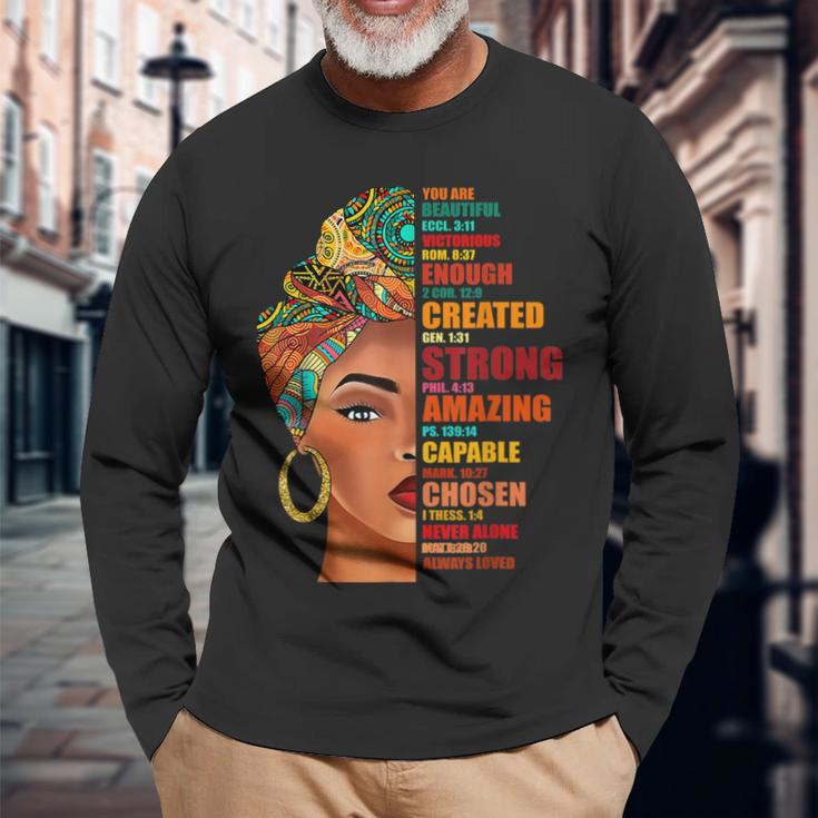 Black Queen Lady Curly Natural Afro African American Ladies V5 Long Sleeve T-Shirt Gifts for Old Men