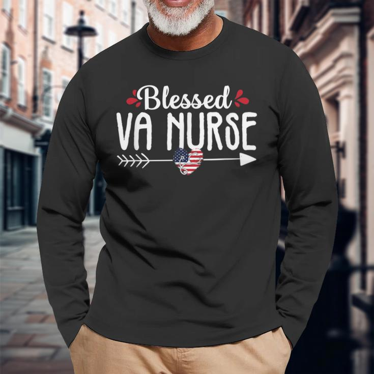 Blessed Va Nurse Cute Rn Veteran Nursing Gift Women Men Women Long Sleeve T-shirt Graphic Print Unisex Gifts for Old Men