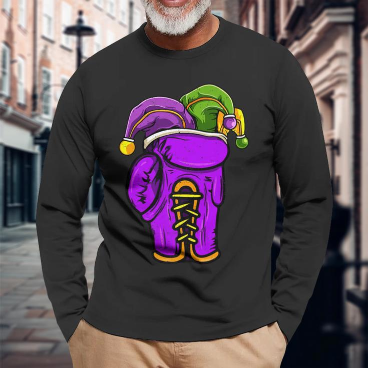 Boxing Sports Lover Mardi Gras Carnival Party Jester Long Sleeve T-Shirt Gifts for Old Men
