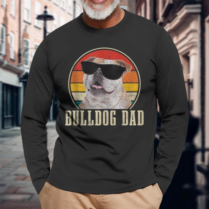 Bulldog Dad Vintage Sunglasses Dog English Bulldog Long Sleeve T-Shirt Gifts for Old Men