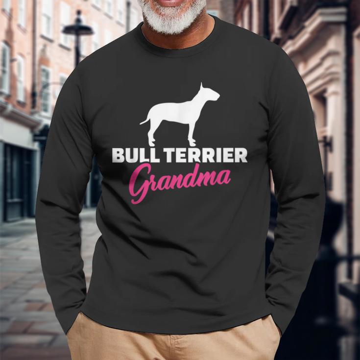 Bullterrier Oma Schwarzes Langarmshirts, Hunde Silhouette & Text in Pink Geschenke für alte Männer