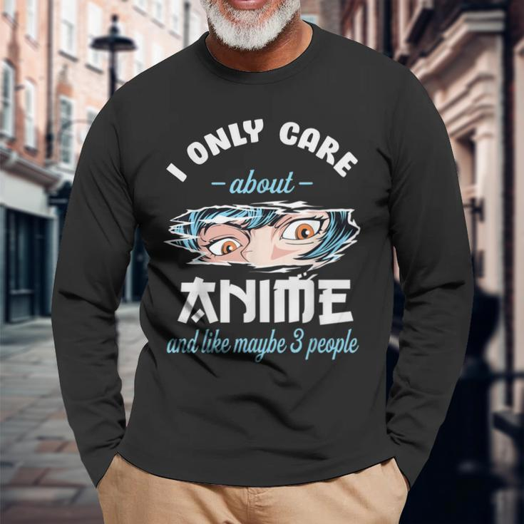I Only Care About Anime & Cats And Like 3 People Japan Anime Long Sleeve T-Shirt Gifts for Old Men