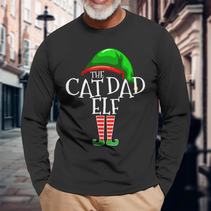 Cat Dad Elf Group Matching Family Christmas Gift Daddy Men Men Women Long Sleeve T-shirt Graphic Print Unisex Gifts for Old Men