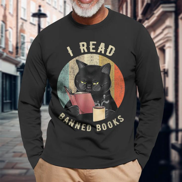 Cat I Read Banned Books Bookworms Reading Book Long Sleeve T-Shirt T-Shirt Gifts for Old Men