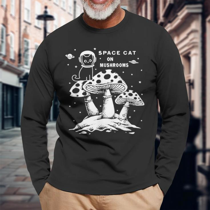 Catronaus Space Cat On Mushrooms Ufo Space Cat Long Sleeve T-Shirt Gifts for Old Men