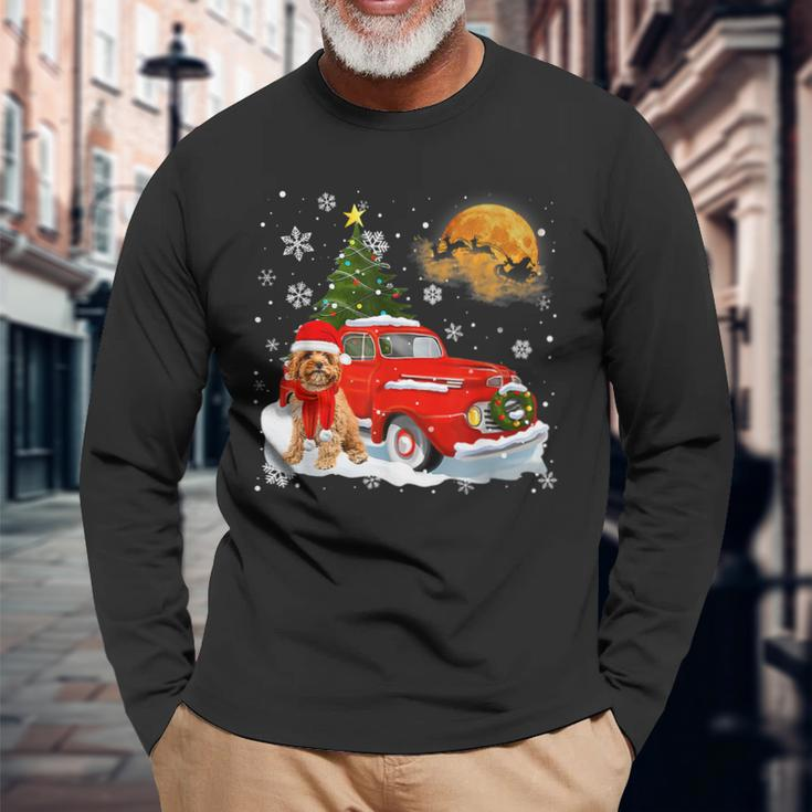 Cavoodle Dog Riding Red Truck Christmas Decorations Men Women Long Sleeve T-shirt Graphic Print Unisex Gifts for Old Men