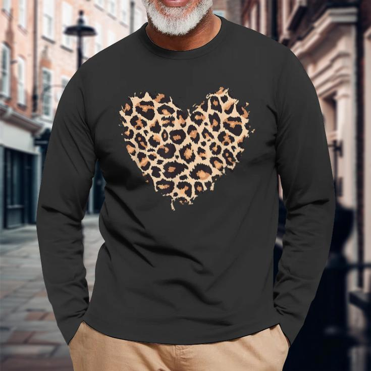 Cheetah Leopard Heart Girls Animal Print Long Sleeve T-Shirt Gifts for Old Men