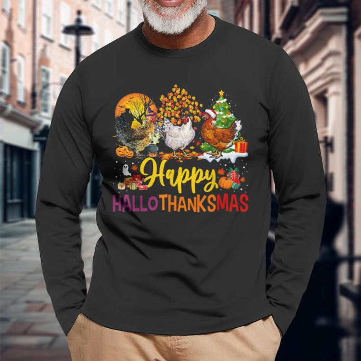 Chicken Halloween Happy Hallothanksmas Autumn Thanksgiving Men Women Long Sleeve T-shirt Graphic Print Unisex Gifts for Old Men
