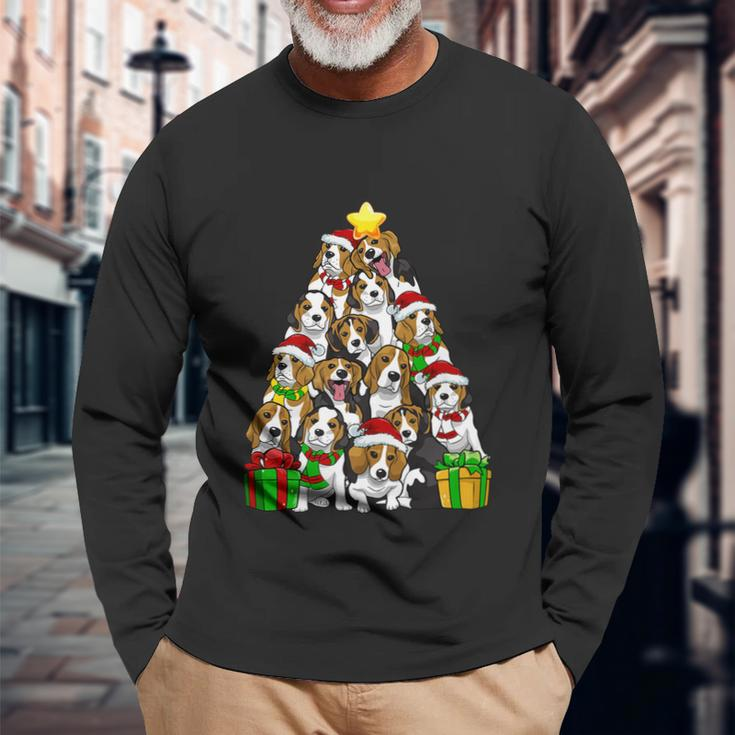 Christmas Beagle Pajama Shirt Tree Dog Dad Mom Xmas Long Sleeve T-Shirt Gifts for Old Men