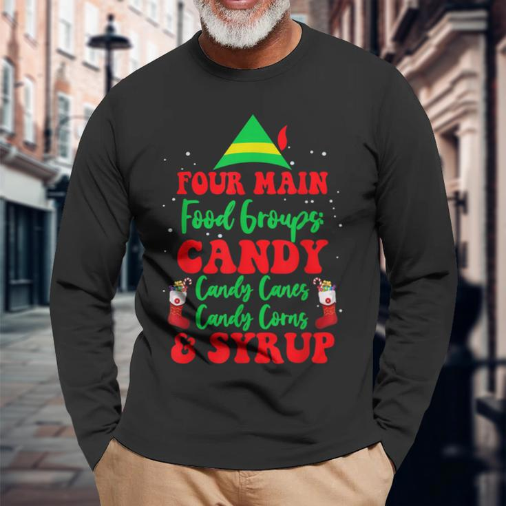 Christmas Four Main Food Groups Elf Buddy Xmas Pajama Gifts Men Women Long Sleeve T-shirt Graphic Print Unisex Gifts for Old Men