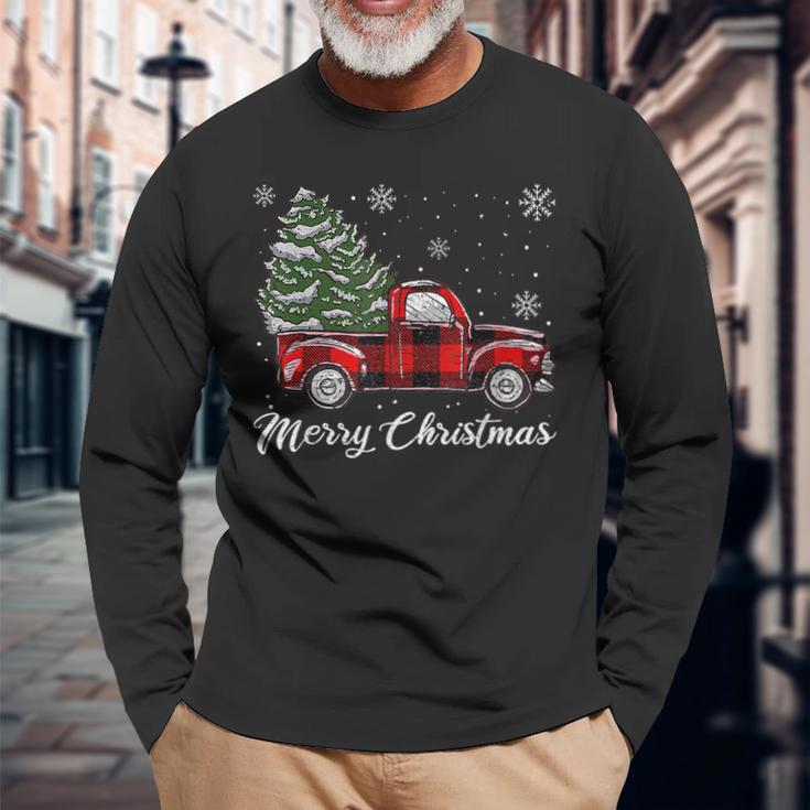 Christmas Movie Watching T-Shirt - Cute Red Truck Plaid Tree Long Sleeve Tee, Vintage Holiday Top For Women & Men