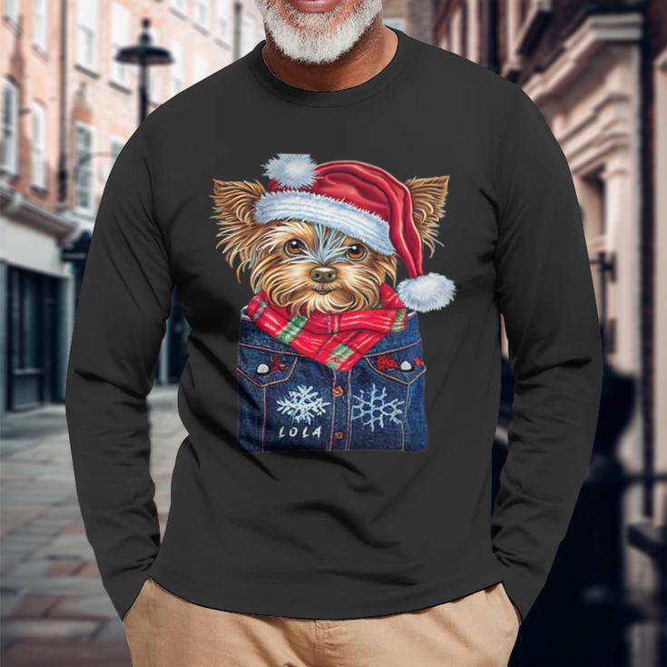 Christmas Yorkie Puppy Named Lola I Keep In My Pocket Long Sleeve T-Shirt Gifts for Old Men