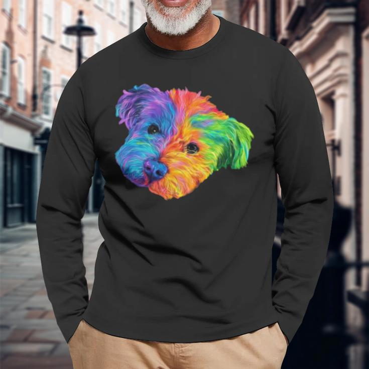 Colorful Bichon Frize Dog Digital Art Long Sleeve T-Shirt Gifts for Old Men