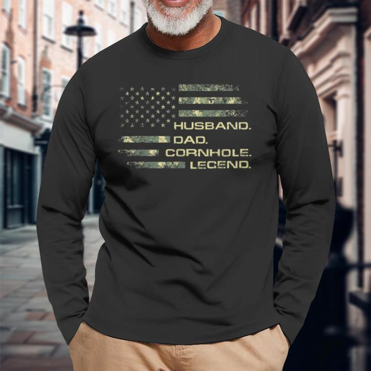 Cornhole Husband Dad Cornhole Legend American Flag Long Sleeve T-Shirt T-Shirt Gifts for Old Men