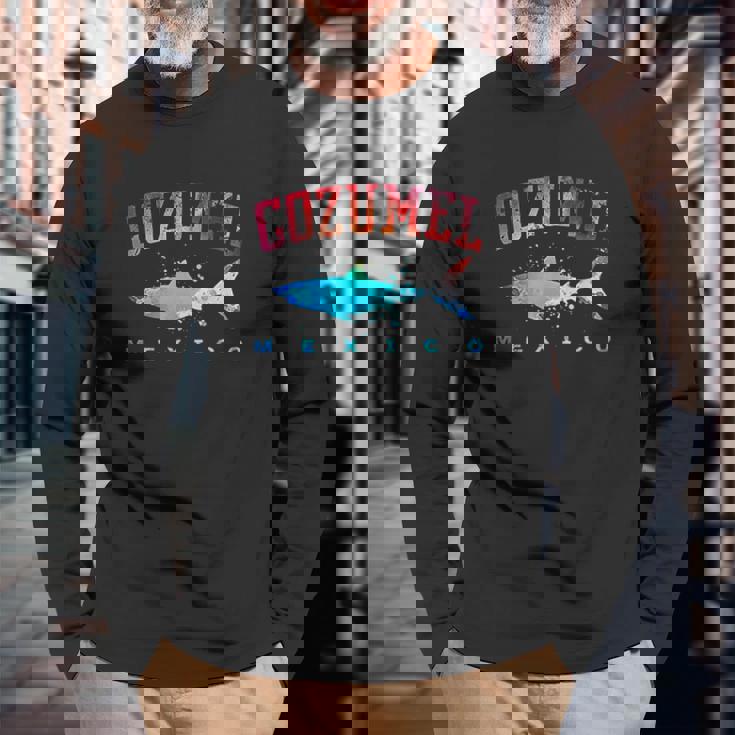 Cozumel Mexico Shark Scuba Diver Snorkel Diving Spring Break Men Women Long Sleeve T-Shirt T-shirt Graphic Print Gifts for Old Men